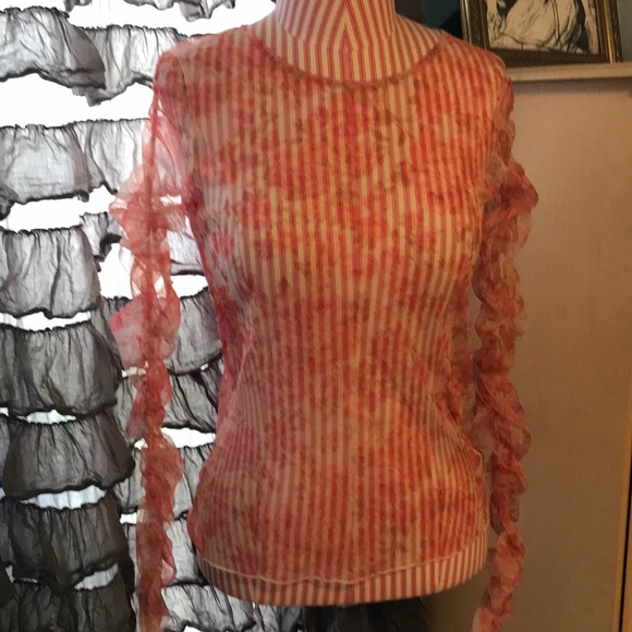 Zara NWT sheer floral blouse with ruched sleeves - Picture 2 of 6